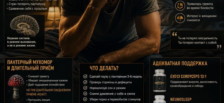 Пантерный мухомор, тревога, нервная система и почему мужчина иногда теряет не эрекцию — а огонь